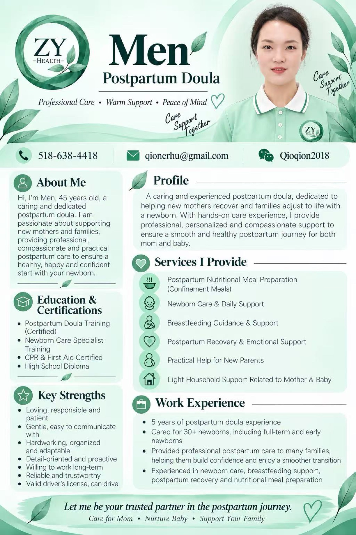 Full professional profile poster for Men, postpartum doula